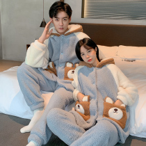 Lovers pyjamas womens autumn winter coral suede thickened with velvet net red 2021 New exploits for men sleeping robes home