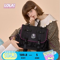 LOLA DESIGNJK College Wind Double Shoulder Bag Dark Black Teenage Girl Bag College Student 100 Hitch Large Capacity