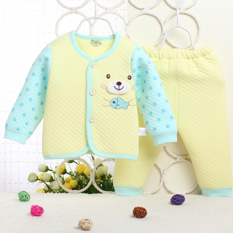 憨豆龙新生儿内衣夹棉开衫套装秋冬宝宝纯棉婴儿保暖衣服两件套