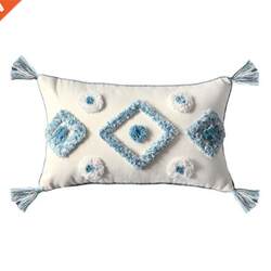 Nordic Throw Pillow Case Stripes Diamond Pattern Tufted Tass