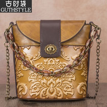 Retro bag Bull Leather Bag Bucket of Leather Bag Virgin Leather Girl Bag Inclined Satchel Bag Woman Single Shoulder Bag Small Bag Woman 2021 new