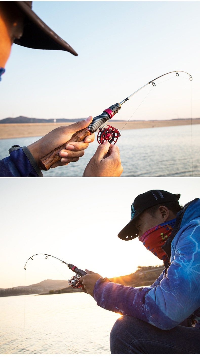 冰钓鱼竿套装扁稍实心冰钓竿冬钓竿超短便携超硬海杆实心插节冬钓