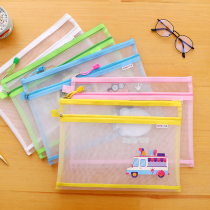 Cartoon student homework bag A4 mesh lightweight storage document bag Large capacity subject multi-grid classification information bag