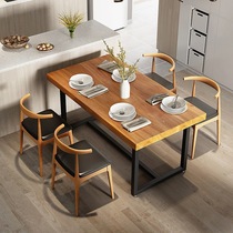 Industrial wind iron art solid wood dining table and chair combination retro casual restaurant rectangular table and chair dining hot pot restaurant table