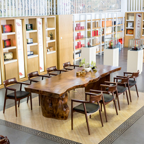 Industrial style retro solid wood conference table desk simple modern whole board negotiation table natural side tea table and chair combination