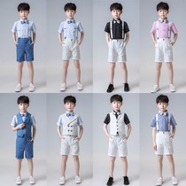 Boy short-sleeved small suit suit summer host piano performance dress Childrens Day performance costume