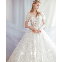 Full Tingfang wedding dress 2021 New one shoulder bride slim V collar tailing temperament Princess Moren main yarn