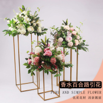 New Mori wedding road flower iron art frame floral simulation silk flower wedding scene layout window decoration