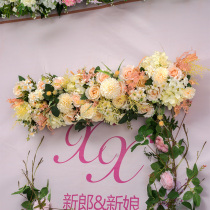 New rose hanging row flower stage background wall welcome area layout decoration road lead flower wedding simulation flower art