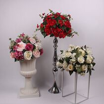 Wedding simulation road guide flower Roman column flower pot flower stage flower hydrangea rose flower ball silk flower stage arrangement floral art