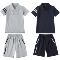 Kindergarten garden clothes For primary and secondary school students British style summer short-sleeved shorts School uniform suit T-shirt Polo shirt Casual wear