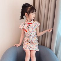 Girls qipao Summer clothes 2022 new children Summer Chinese wind Improved Han clothes foreign air superfairy slim fit dress