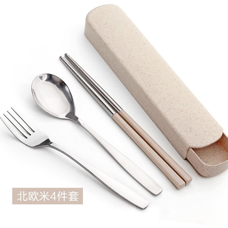 Students were the children of three - piece environmental protection tableware box chopsticks spoon set and portable tableware suit can fork spoon folding chopsticks