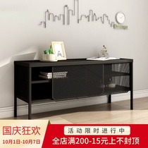 Nordic wrought iron TV cabinet net door sliding door short cabinet living room combination cabinet modern simple locker with standing feet
