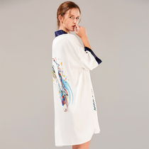 Night dress womens summer thin section 2021 new ins dolphin print silk shirt sexy pajamas womens ice silk cardigan