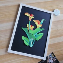 Original national style fabric pile embroidery painting DIY material package needs to be cut Yellow Calla Lily Phoenix Feather Legendary Cloth Sticker