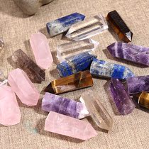 Natural Crystal hexagonal prism white powder amethyst obsidian lapis lazuli Tiger Eye Stone single pointed hexagonal prism ornaments