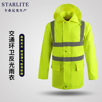 Reflective raincoat long anti-rainstorm traffic construction sanitation workers split raincoat men outdoor waterproof overalls