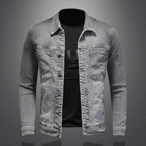 Spring and Autumn New Mens Denim Jacket Jacket Chao Brand Korean Slim Fashion Fashion Light Grey Retro Denim