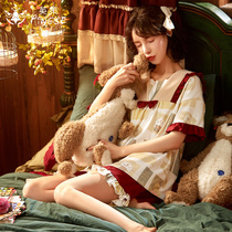 Sleepwear Women Summer Pure Cotton Short Sleeves Big Code Cute Two Suits 2021 New Small Summer Home Conserved