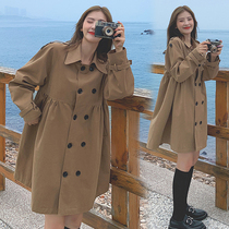 Pregnant women coat tide mother 2021 autumn and winter Korean Joker double-breasted large size maternity coat loose belly