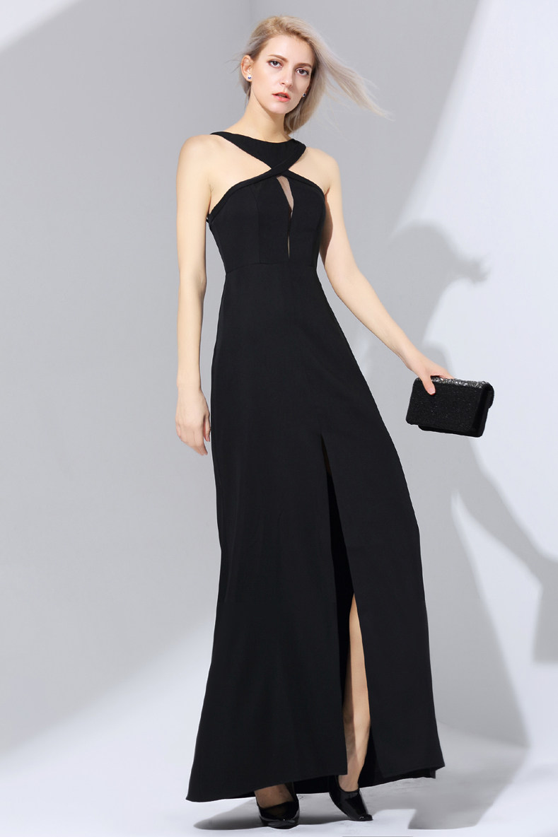 法国设计师 精工裁剪优雅长款连衣裙 气质修身高端礼服裙长裙