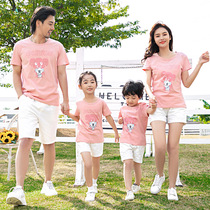 A family of three four cartoon bears short sleeves T2021 new Korean style fashion tide mother and daughter set