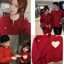  2021 Net celebrity trendy L mom parent-child outfit A family of three and four spring and autumn mother and daughter Western style love parent-child sweater