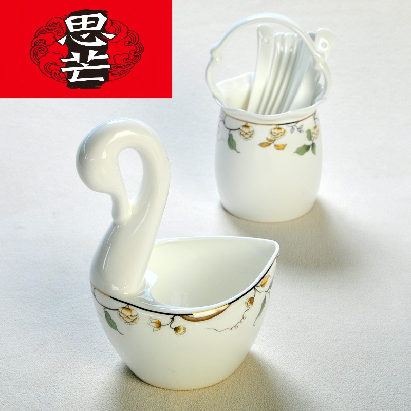 Thinking mans ceramic champs elysees Korean tableware swan, flower basket cage frame spoon tube creative kitchen receive chopsticks cage chopsticks