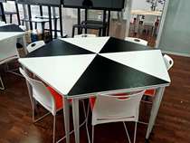 New multifunctional splicing meeting table training table Free combined trapezoidal table mobile with wheel hexagonal table and chairs