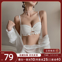 White lingerie womens small breasts gathered without steel ring adjusting type closeted breast bra without shoulder strap non-slip thin bra summer