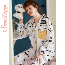 Healing small white dog joint model beauty dream lady pajamas loose long sleeve home Clothing Spring and Autumn cartoon cardigan suit