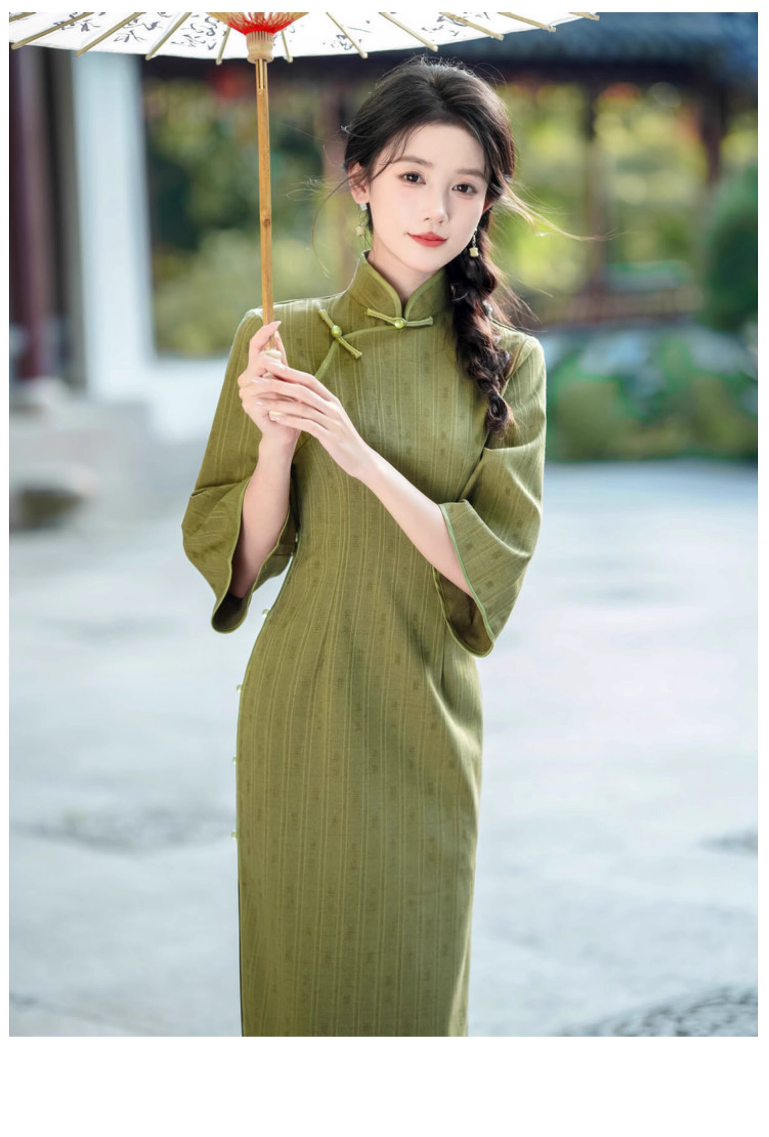 loguleya复古民国风倒大袖长款曳地旗袍气质显瘦年轻款连衣裙日常