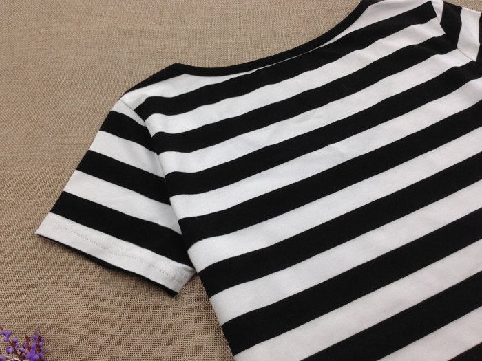 2021新款黑白横条纹短袖t恤女纯棉上衣服百搭紧身显瘦半袖体恤