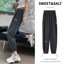 American loose bundle gray sweatpants female spring and autumn high-rise wide-legged recreational pants thin straight barrels