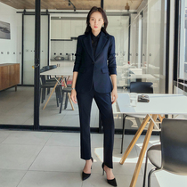Suit Suit Women's Spring and Autumn Button Fashion Able Temperament Tibetan Blue Work Dress Interview Host Professional Dress