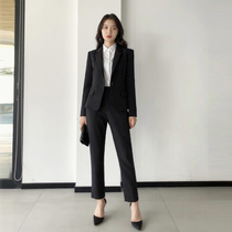Black capable suit suit female autumn and winter small short civil servant interview clothing college student professional dress