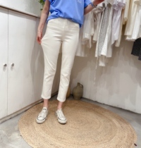 widelia early spring white jeans womens cropped pants spring and summer high waist simple and versatile stretch straight pants 7805