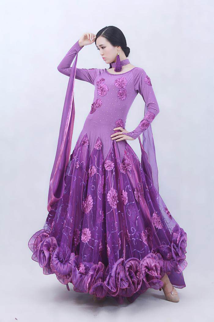 新款摩登舞裙华尔兹大摆连衣裙演出服交谊国标练习舞裙比赛裙