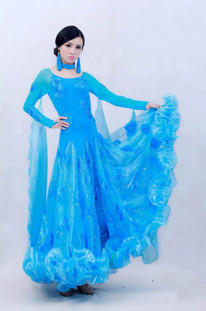 新款摩登舞裙华尔兹大摆连衣裙演出服交谊国标练习舞裙比赛裙