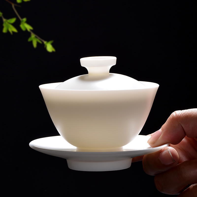 Thousand from white porcelain tureen dehua white three cups to make tea bowl household modern suet jade bowl with kung fu tea set