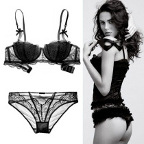 Japanese style thin sexy underwear women's small chest push up rimless adjustable half cup bra lace bra set