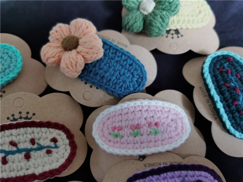 希妈手作 diy手工钩针发夹毛线编织材料包摆地摊小物件牛奶棉发饰