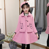 Girls Suit Autumn and winter 2021 winter dress Woolen sundress Net red two-piece thickened female princess dress