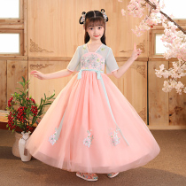 Hanfu Girls Summer Dress Chinese style childrens skirt Zhongda Tong Super Fairy Cherry blossom kimono Ancient style summer princess dress female