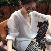 LICKYSENIOR silk cotton light sunscreen shirt WOMENs summer Korean version loose machine top LONG sleeve shirt