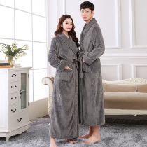Nightgown female winter flannel bathrobe couple bathrobe padded length coral velvet men plus size autumn pajamas