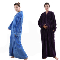 Autumn and winter mens and womens super long loose robe coral velvet zipper bathrobe lazy one-piece pajamas Moon dress can be worn outside
