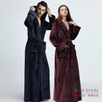 Length to ankle couple long flannel hooded nightgown women winter padded pajamas extended Spring and Autumn mens bathrobe