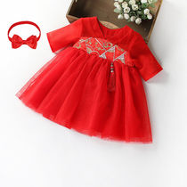 Summer girl baby one year old princess Yang girl dress hangown dress red dress red dress baby autumn